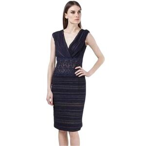 Tadashi Shoji navy lace chiffon sheath dress
